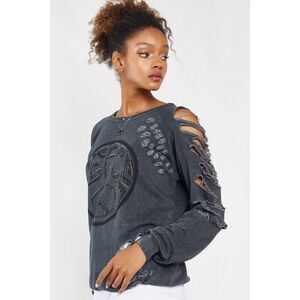 CCK Style Grey Acid Wash Ripped Distressed Peace McBling Sweatshirt XL Hippy Alt
